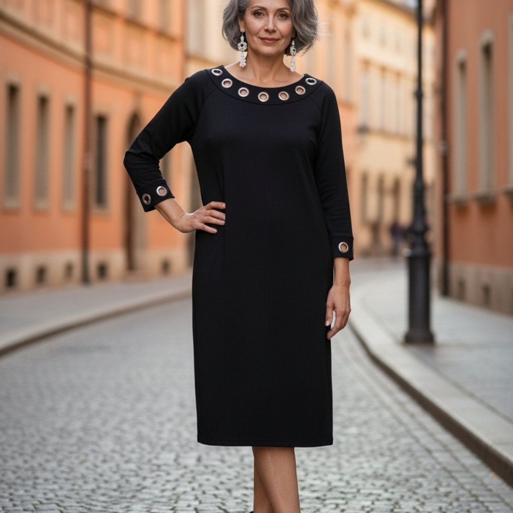 Elegant Black Dress with Grommet Accents